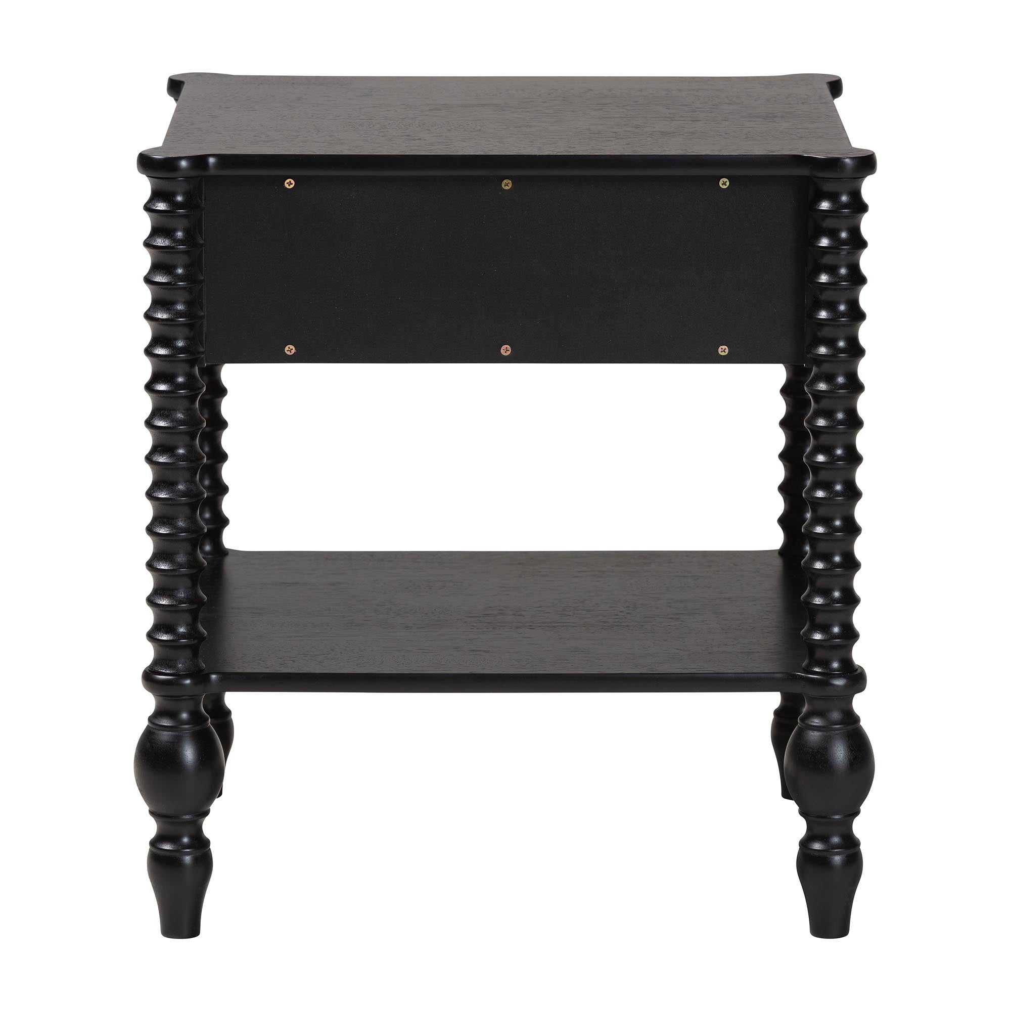 Callison Spindle Nightstand - 1-Drawer Farmhouse Bedside Table with Open Shelf Storage and Turned Accents for Bedroom, Black