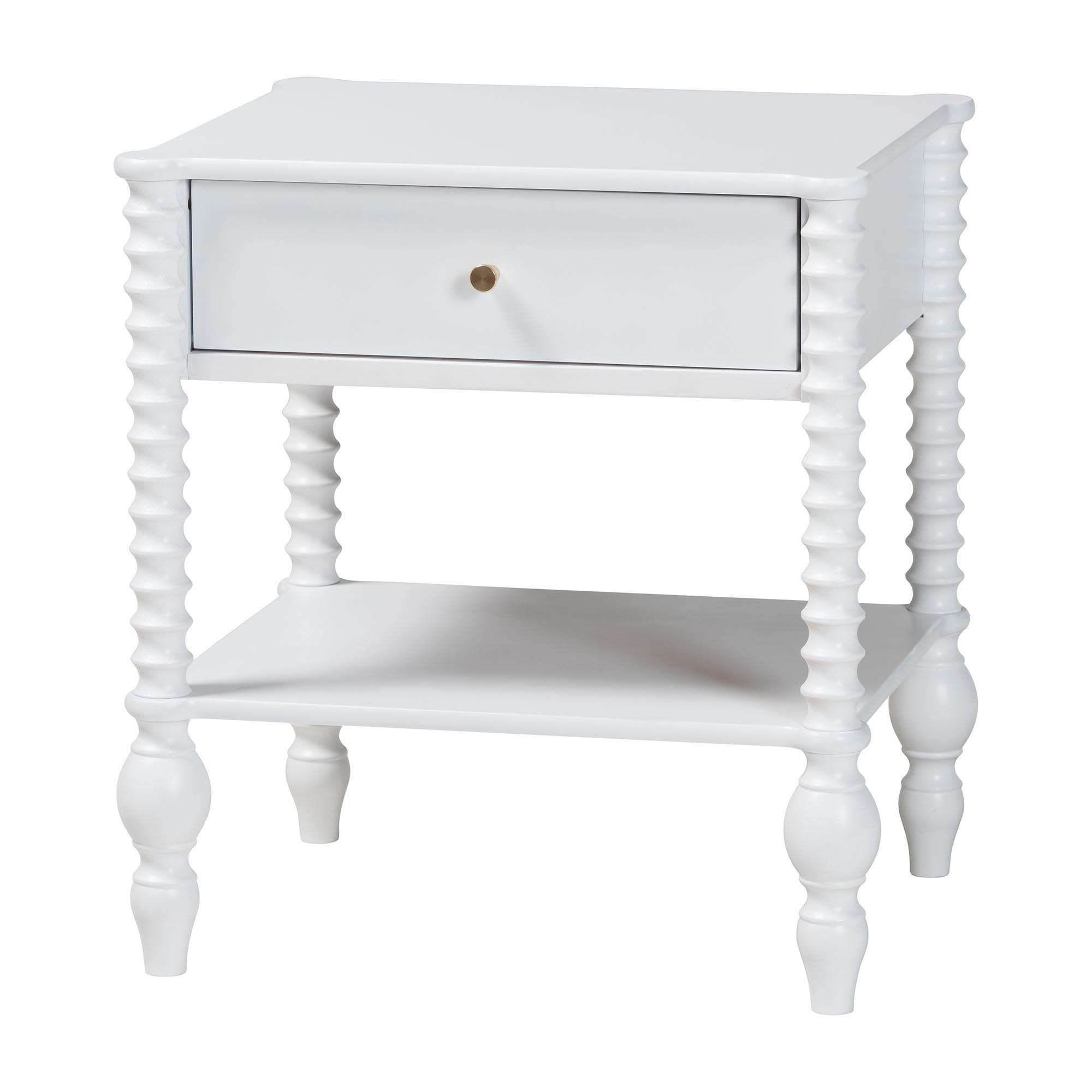Callison Spindle Nightstand - 1-Drawer Farmhouse Bedside Table with Open Shelf Storage and Turned Accents for Bedroom, White
