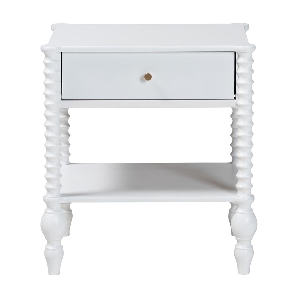 Callison Spindle Nightstand - 1-Drawer Farmhouse Bedside Table with Open Shelf Storage and Turned Accents for Bedroom, White