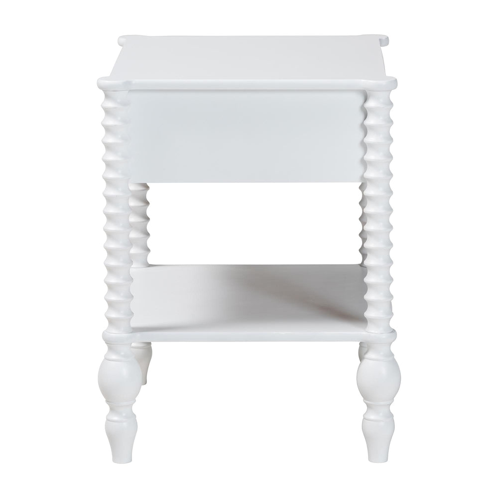 Callison Spindle Nightstand - 1-Drawer Farmhouse Bedside Table with Open Shelf Storage and Turned Accents for Bedroom, White
