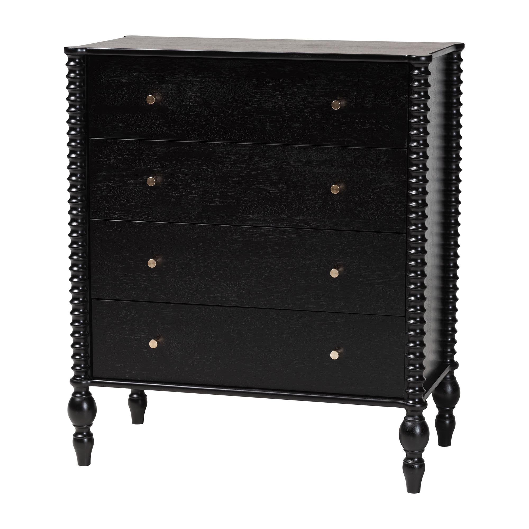 Callison Spindle Chest - 4-Drawer Farmhouse Vertical Cabinet with Turned Accents for Bedroom, Black