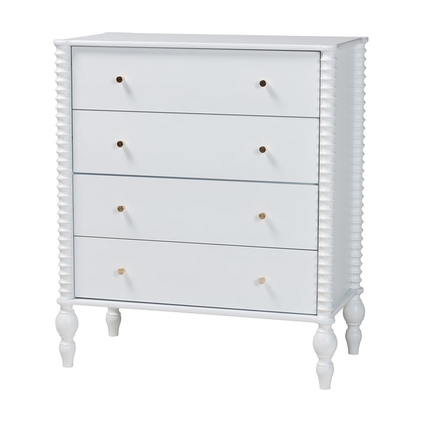 Callison Spindle Chest - 4-Drawer Farmhouse Vertical Cabinet with Turned Accents for Bedroom, White