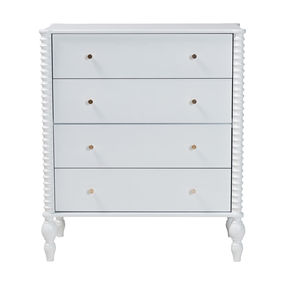 Callison Spindle Chest - 4-Drawer Farmhouse Vertical Cabinet with Turned Accents for Bedroom, White