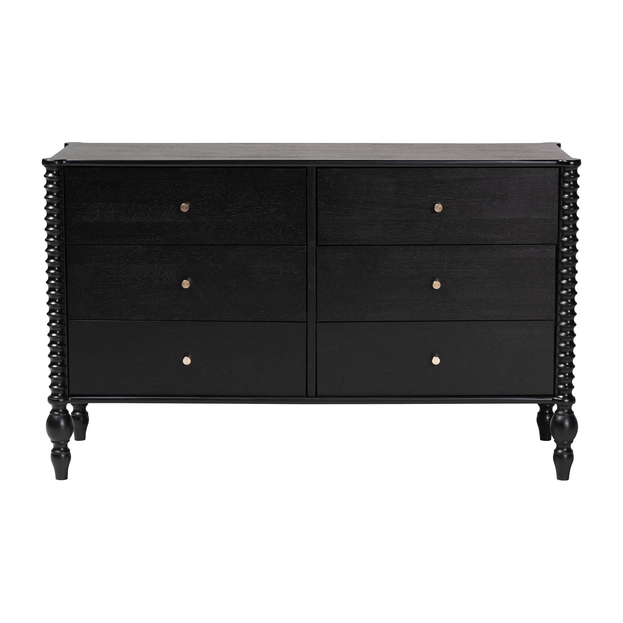 Callison Spindle Dresser - 6-Drawer Farmhouse Horizontal Cabinet with Turned Accents for Bedroom, Black