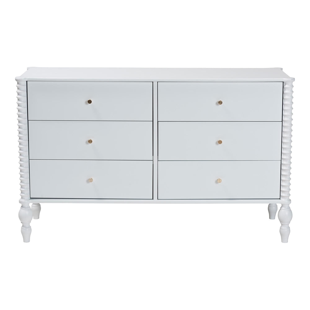 Callison Spindle Dresser - 6-Drawer Farmhouse Horizontal Cabinet with Turned Accents for Bedroom, White