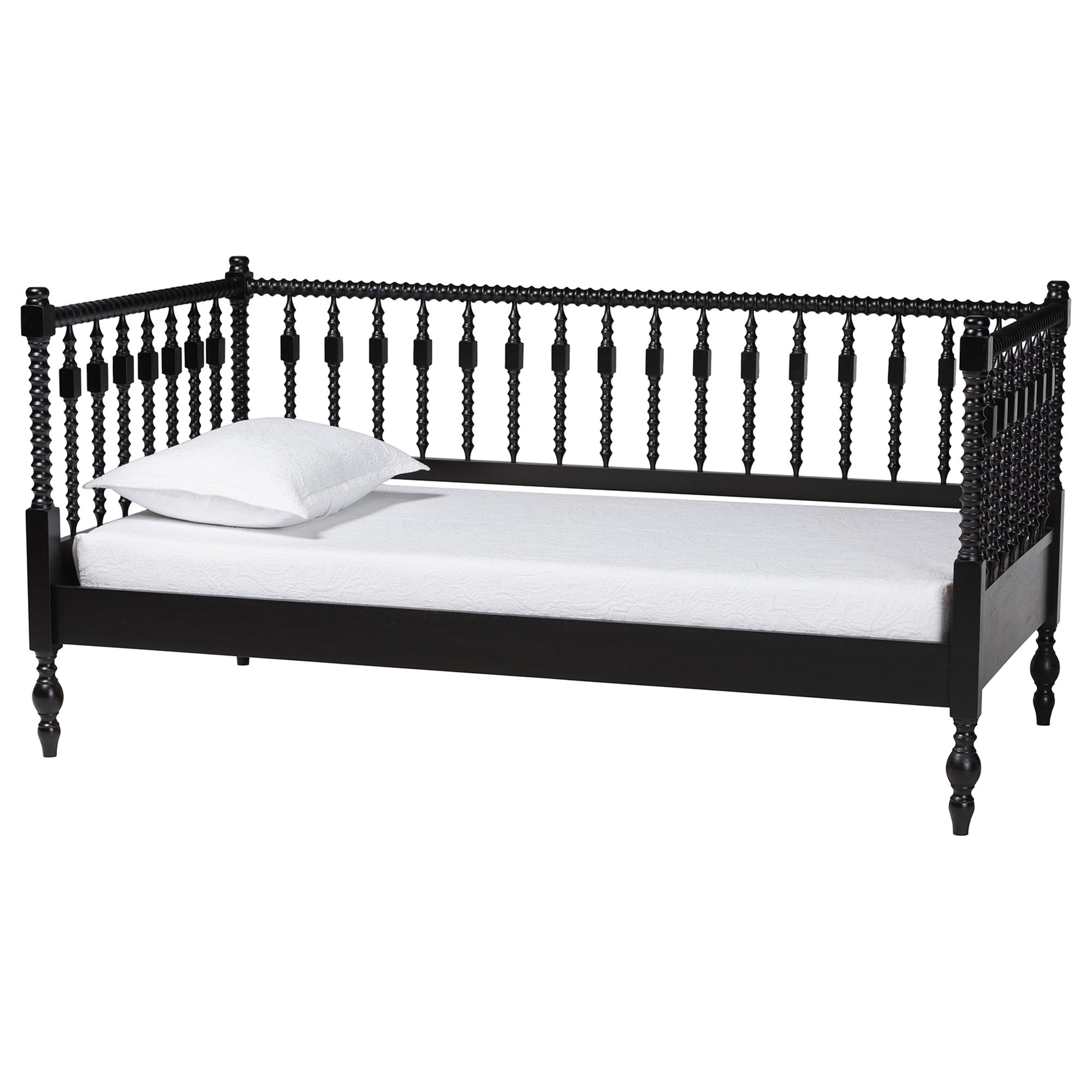 Callison Spindle Daybed - Turned Farmhouse Sofa Bed with Spoked Frame Border for Living Room, Guest Room, or Kids Room, Black, Twin