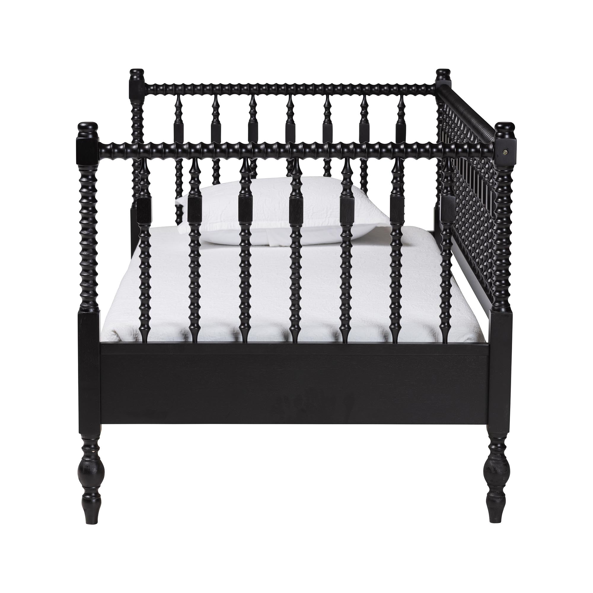 Callison Spindle Daybed - Turned Farmhouse Sofa Bed with Spoked Frame Border for Living Room, Guest Room, or Kids Room, Black, Twin