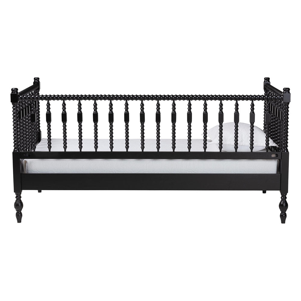 Callison Spindle Daybed - Turned Farmhouse Sofa Bed with Spoked Frame Border for Living Room, Guest Room, or Kids Room, Black, Twin