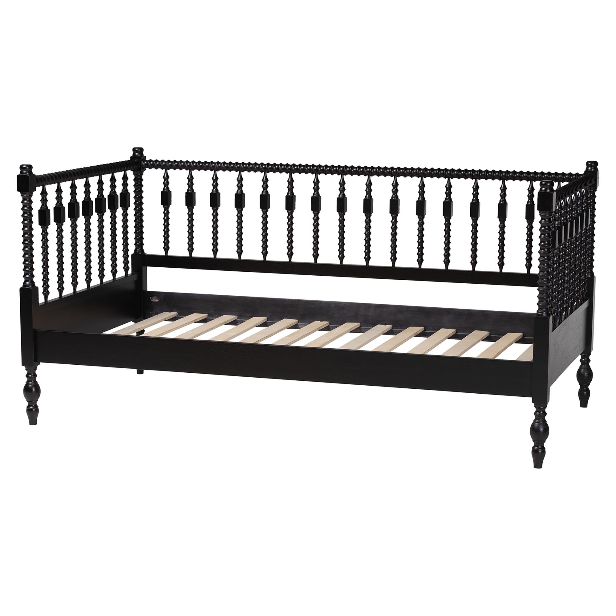 Callison Spindle Daybed - Turned Farmhouse Sofa Bed with Spoked Frame Border for Living Room, Guest Room, or Kids Room, Black, Twin