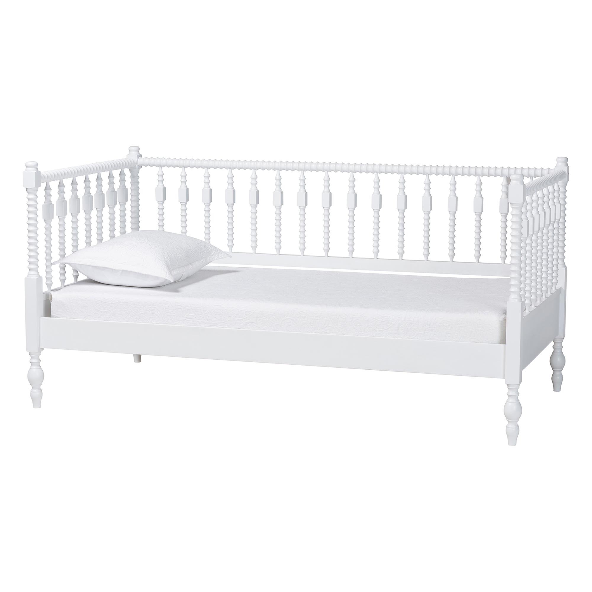 Callison Spindle Daybed - Turned Farmhouse Sofa Bed with Spoked Frame Border for Living Room, Guest Room, or Kids Room, White, Twin