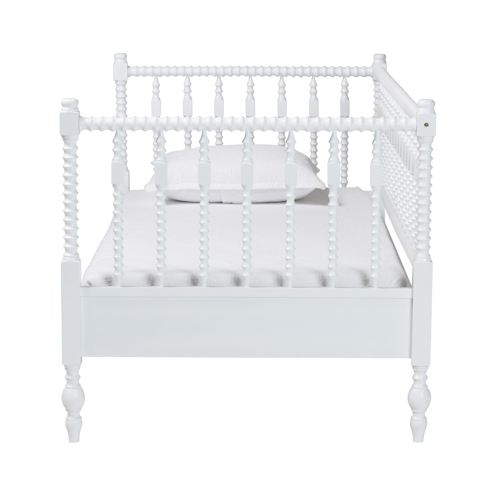 Callison Spindle Daybed - Turned Farmhouse Sofa Bed with Spoked Frame Border for Living Room, Guest Room, or Kids Room, White, Twin