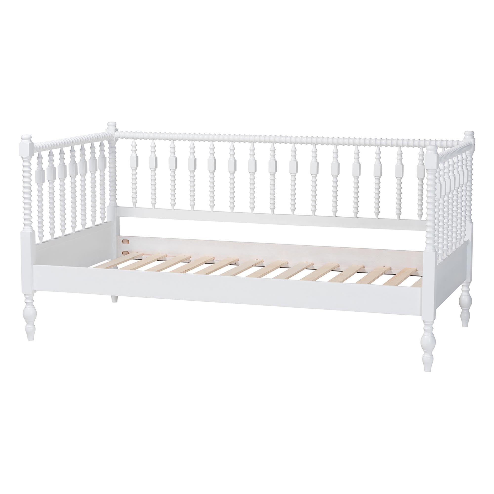 Callison Spindle Daybed - Turned Farmhouse Sofa Bed with Spoked Frame Border for Living Room, Guest Room, or Kids Room, White, Twin