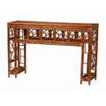 Wahid Marbled Tortoise Natural Rattan Console Table - Handcrafted Wicker Accent Table with Coastal Boho Style for Entryway or Living Room