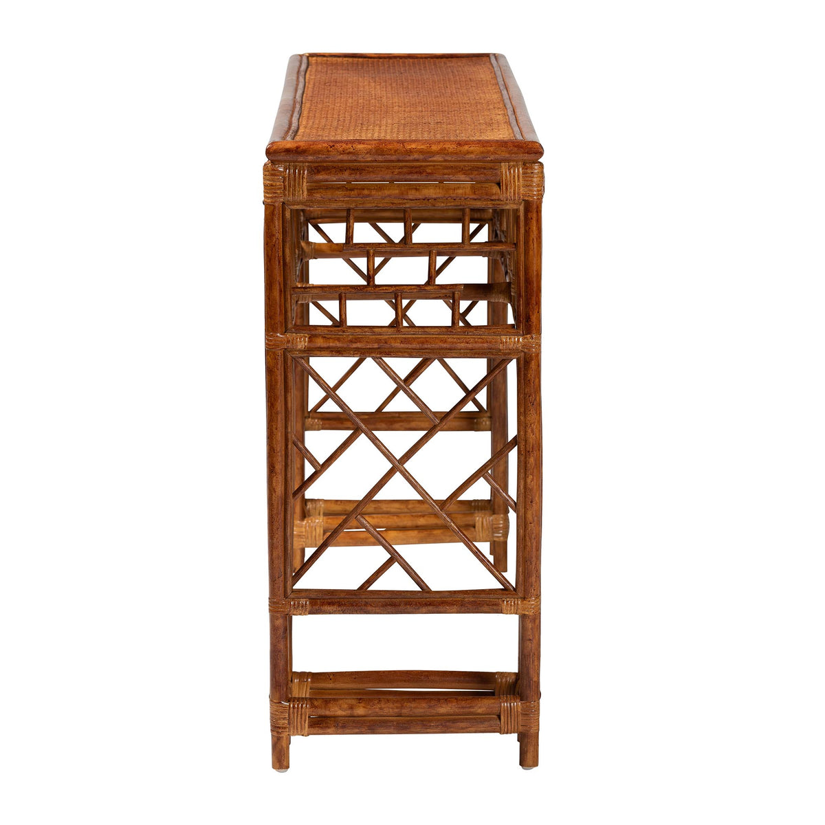 Wahid Marbled Tortoise Natural Rattan Console Table - Handcrafted Wicker Accent Table with Coastal Boho Style for Entryway or Living Room