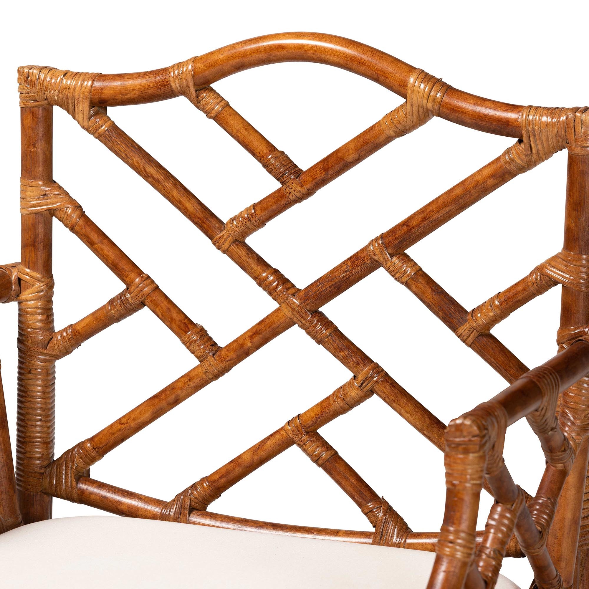 Aella Marbled Tortoise Natural Rattan Armchair - Handcrafted Wicker Accent Seating with Open Back, Boho Coastal Seating for Living Room