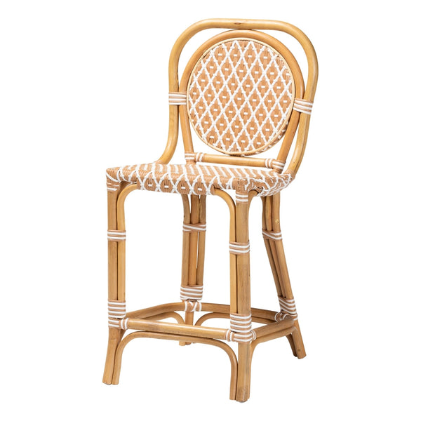Mattie Rattan Bistro Counter Stool - Handwoven Accent Seating with Backrest for Kitchen Island or Indoor/Outdoor Lounge, Beige