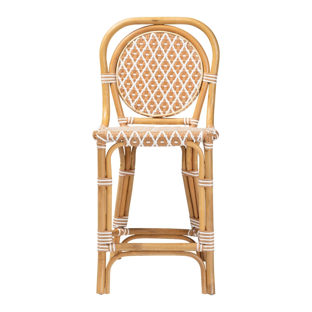 Mattie Rattan Bistro Counter Stool - Handwoven Accent Seating with Backrest for Kitchen Island or Indoor/Outdoor Lounge, Beige