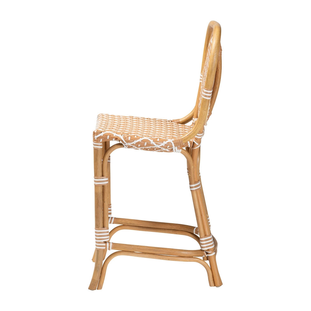 Mattie Rattan Bistro Counter Stool - Handwoven Accent Seating with Backrest for Kitchen Island or Indoor/Outdoor Lounge, Beige