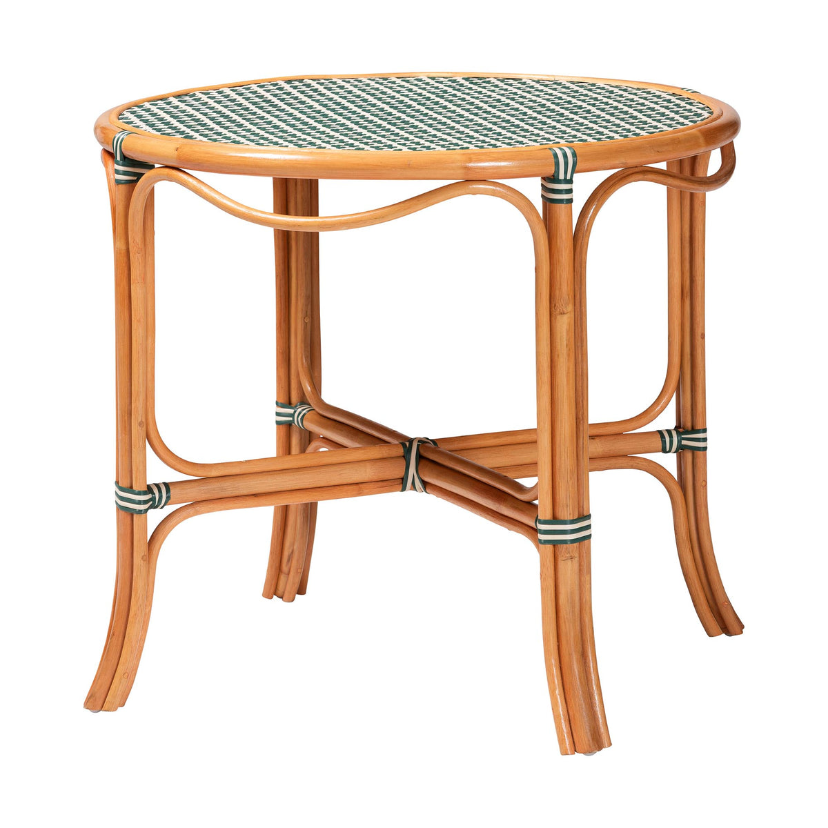 Mattie Natural Rattan Round Bistro Dining Table - Handwoven Cafe-Style Accent Table for Kitchen or Indoor/Outdoor Lounge, Green