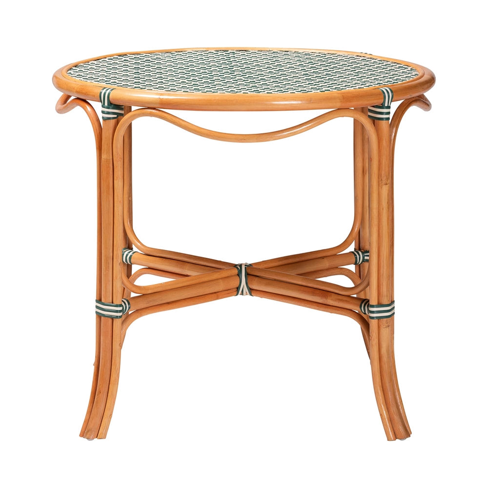 Mattie Natural Rattan Round Bistro Dining Table - Handwoven Cafe-Style Accent Table for Kitchen or Indoor/Outdoor Lounge, Green