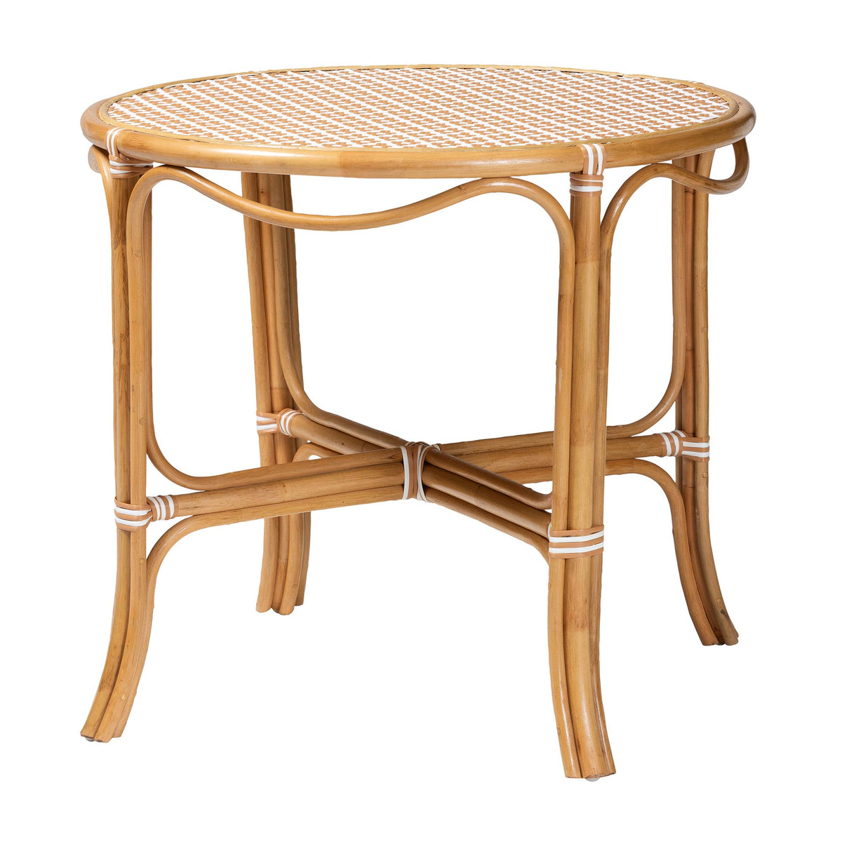 Mattie Natural Rattan Round Bistro Dining Table - Handwoven Cafe-Style Accent Table for Kitchen or Indoor/Outdoor Lounge, Beige