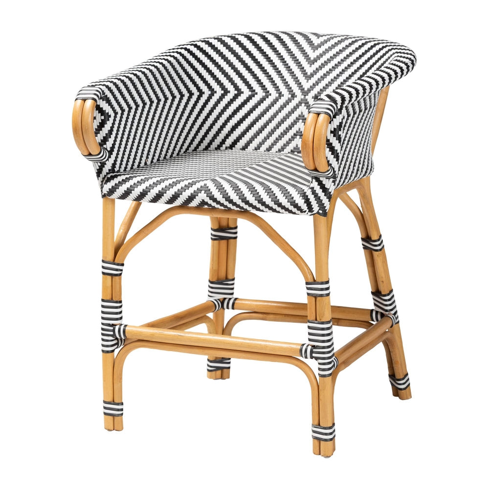 Max Rattan Bistro Counter Stool - Handwoven Cafe-Style Accent Seating with Backrest For Kitchen Island or Indoor/Outdoor Lounge