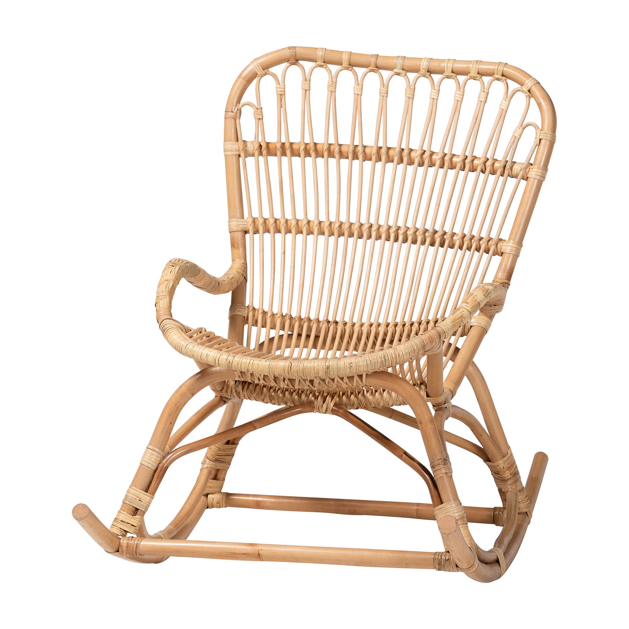 Mahin Natural Rattan Rocking Chair - Handwoven Wicker Accent Rocker with Curved Armrests and High Back, Boho Coastal Lounge Chair for Living Room or Sunroom
