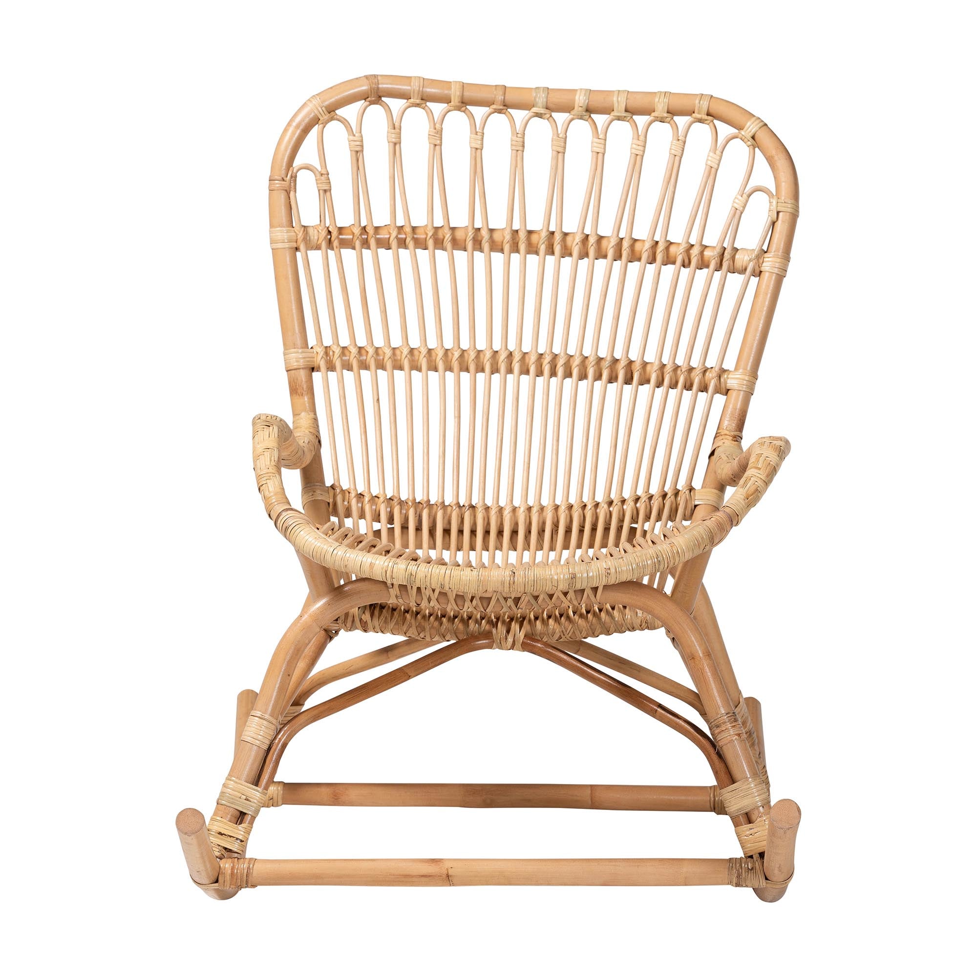 Mahin Natural Rattan Rocking Chair - Handwoven Wicker Accent Rocker with Curved Armrests and High Back, Boho Coastal Lounge Chair for Living Room or Sunroom