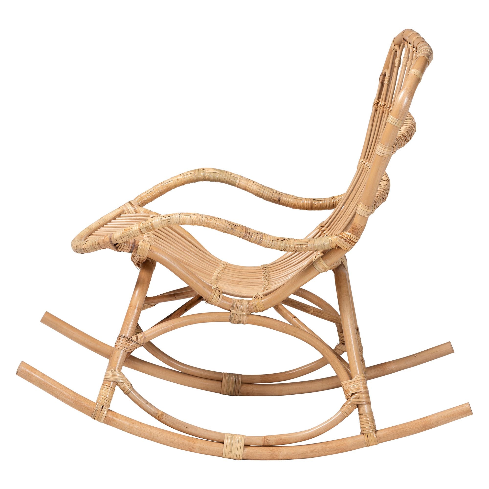 Mahin Natural Rattan Rocking Chair - Handwoven Wicker Accent Rocker with Curved Armrests and High Back, Boho Coastal Lounge Chair for Living Room or Sunroom