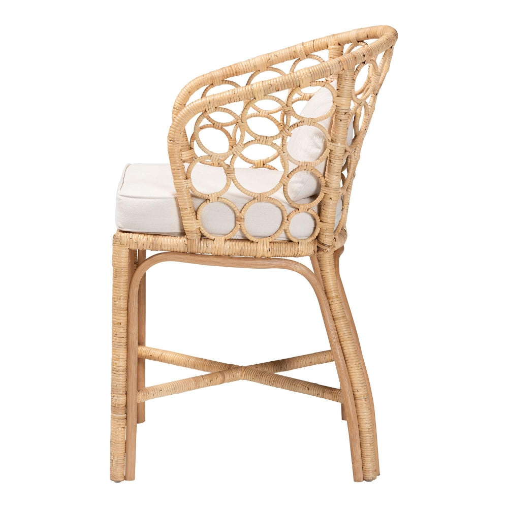 Prisca Natural Rattan Counter Stool with Bubble Frame - Handwoven Wicker Accent Stool with Round Back and Removable Cushions for Kitchen Island or Lounge