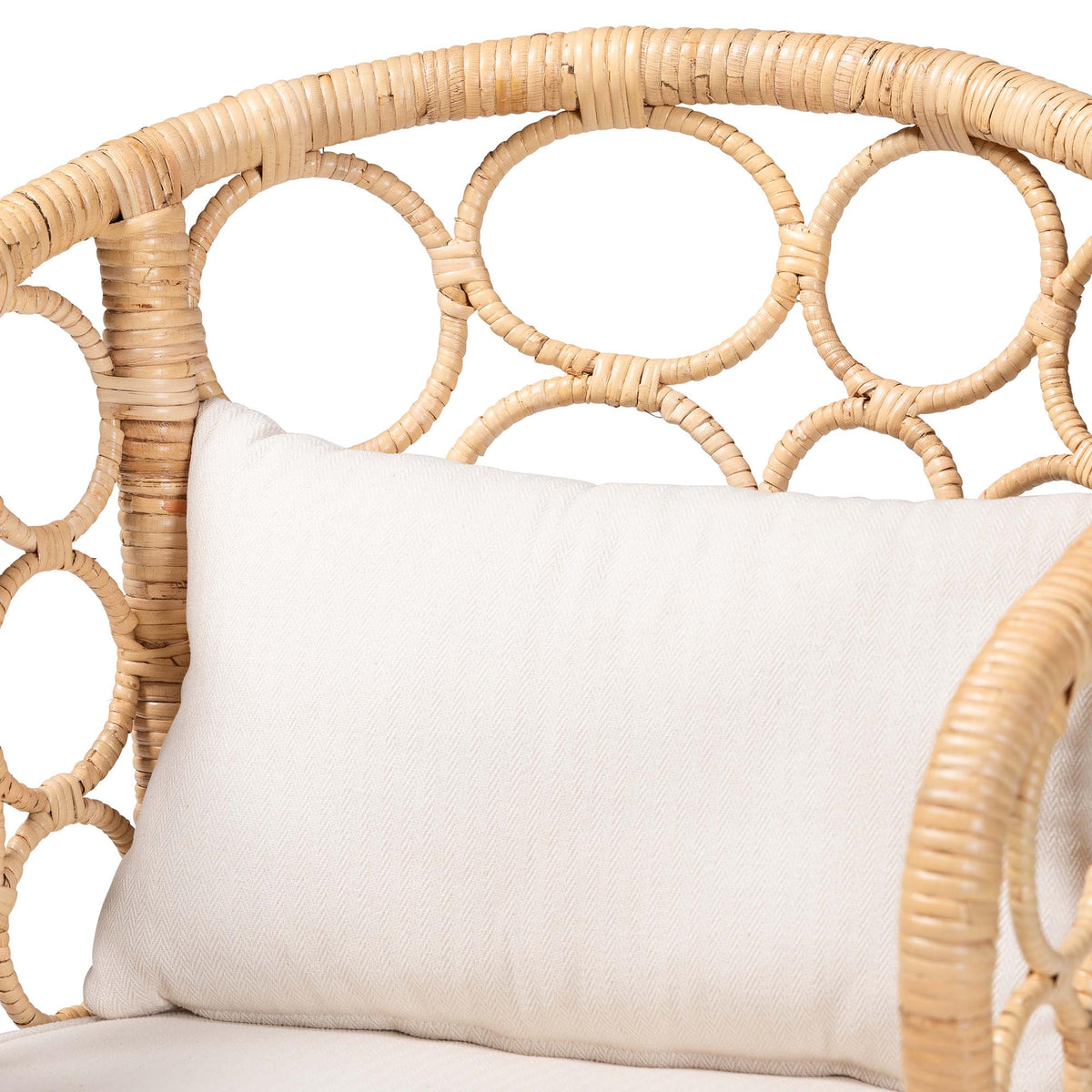 Prisca Natural Rattan Counter Stool with Bubble Frame - Handwoven Wicker Accent Stool with Round Back and Removable Cushions for Kitchen Island or Lounge
