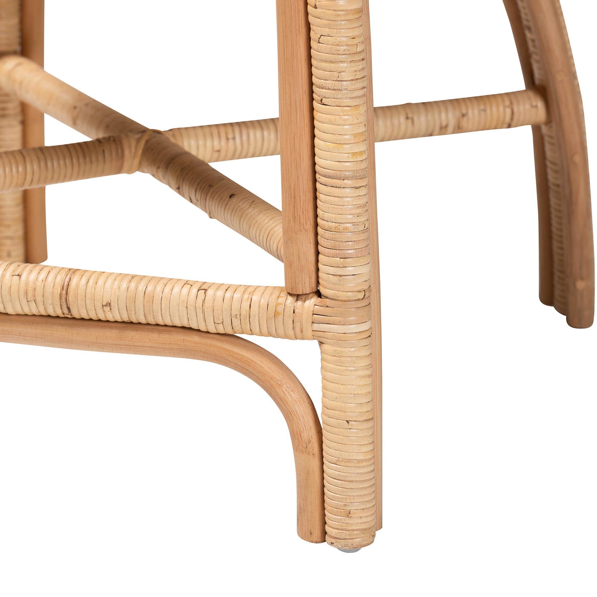 Prisca Natural Rattan Counter Stool with Bubble Frame - Handwoven Wicker Accent Stool with Round Back and Removable Cushions for Kitchen Island or Lounge