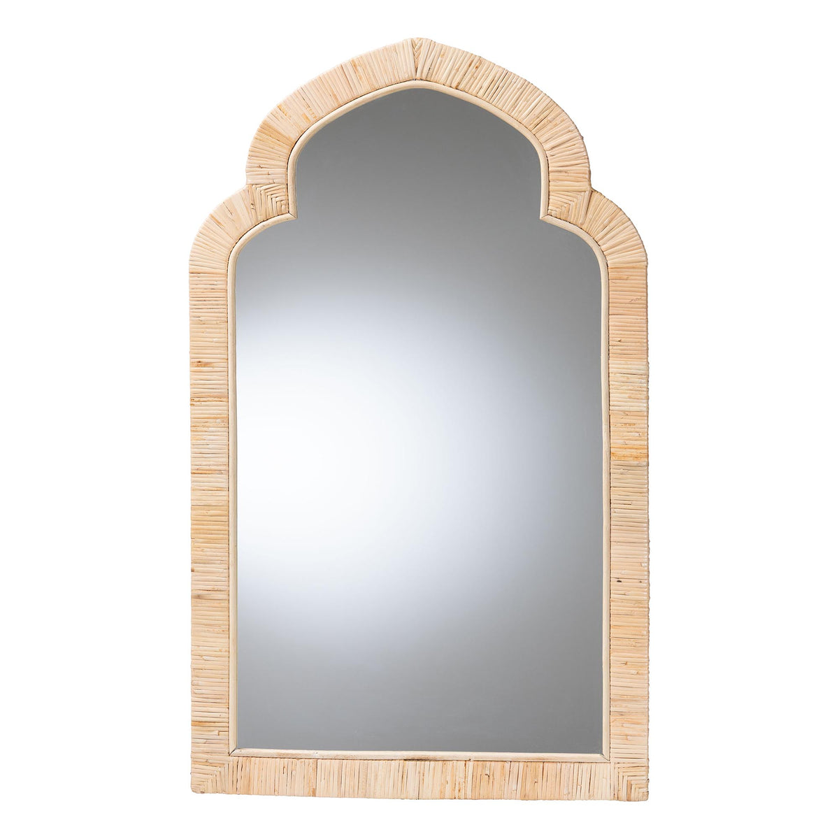 Plautilla Natural Rattan Arched Wall Mirror - Decorative Hand Wrapped Wicker Accent Mirror for Entryway, Bedroom, or Living Room