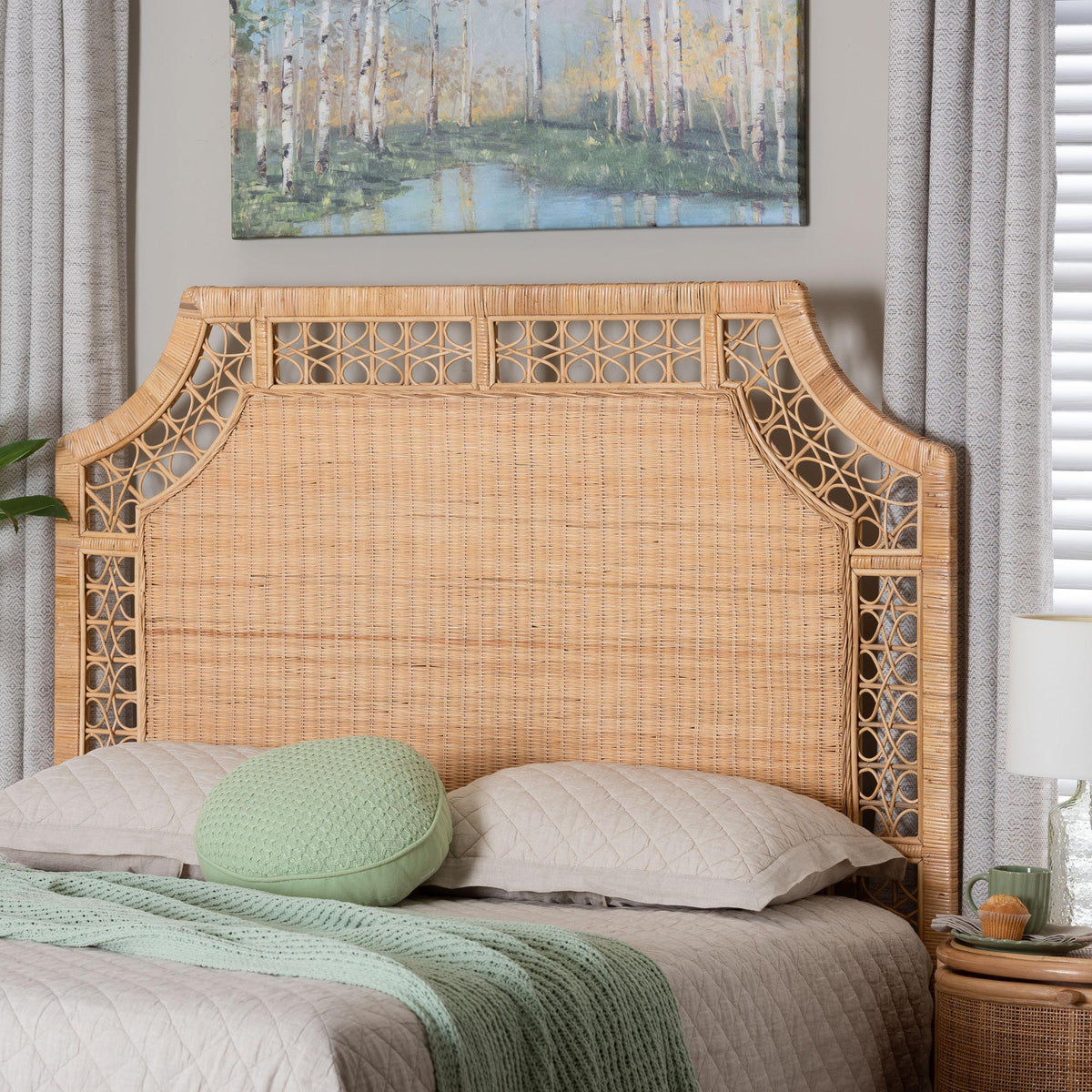 Hekima Natural Rattan Standalone Headboard - Coastal Boho Style Handwoven Wicker Bed Backdrop, Queen