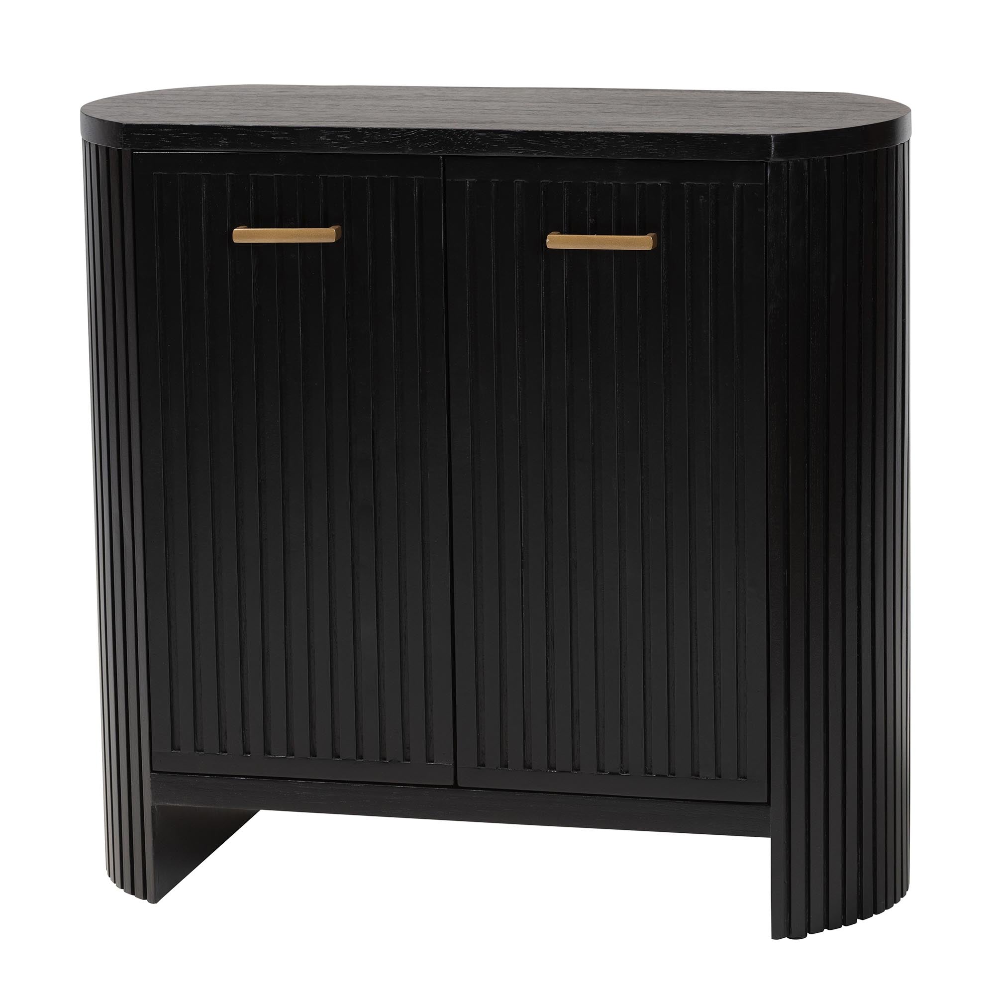 Keshet Fluted Wood Storage Cabinet - 2-Door Accent Cabinet with Vertical Slat Panels and Metal Door Pulls for Living Room or Entryway
