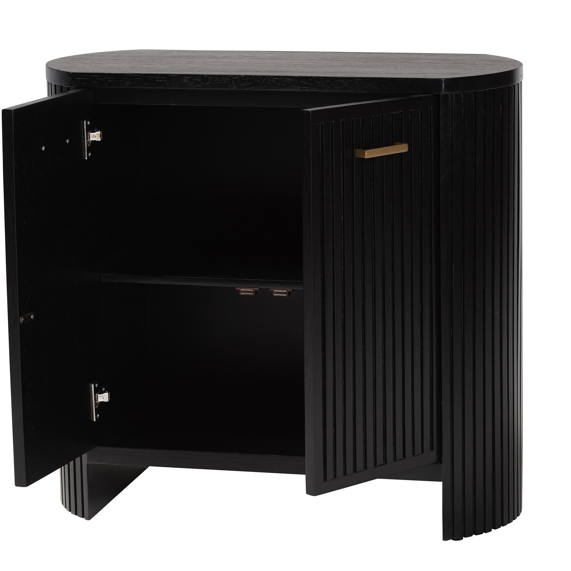 Keshet Fluted Wood Storage Cabinet - 2-Door Accent Cabinet with Vertical Slat Panels and Metal Door Pulls for Living Room or Entryway