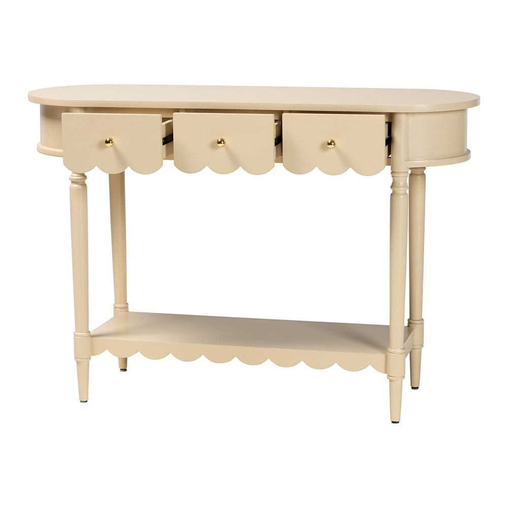 Liba Console Table - 3-Drawer Accent Table with Scalloped Detailing and Open Shelf Storage for Hallway, Entryway, or Living Room