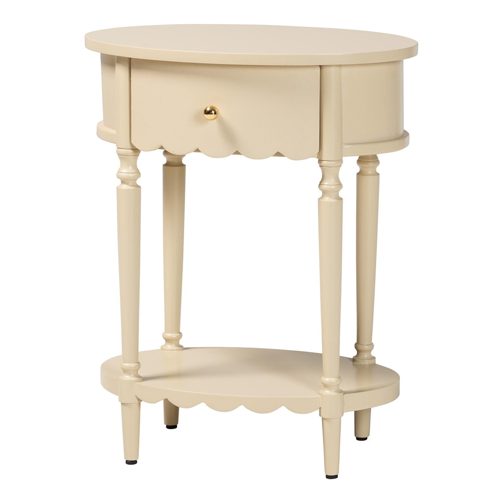 Liba End Table - 1-Drawer Accent Table with Scalloped Detailing and Open Shelf Storage for Hallway, Entryway, and Living Room