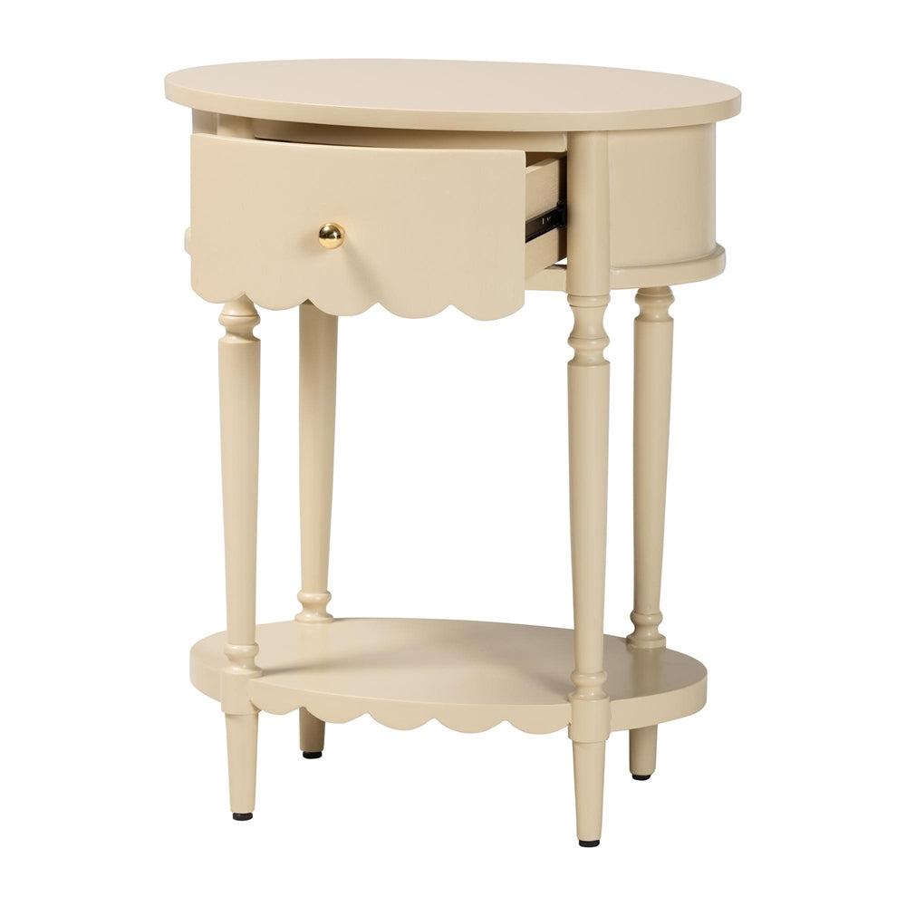 Liba End Table - 1-Drawer Accent Table with Scalloped Detailing and Open Shelf Storage for Hallway, Entryway, and Living Room