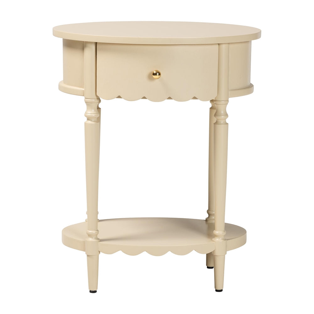 Liba End Table - 1-Drawer Accent Table with Scalloped Detailing and Open Shelf Storage for Hallway, Entryway, and Living Room