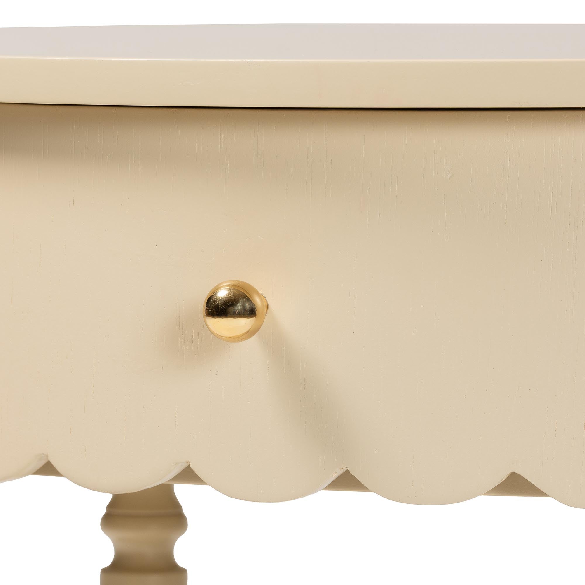 Liba End Table - 1-Drawer Accent Table with Scalloped Detailing and Open Shelf Storage for Hallway, Entryway, and Living Room