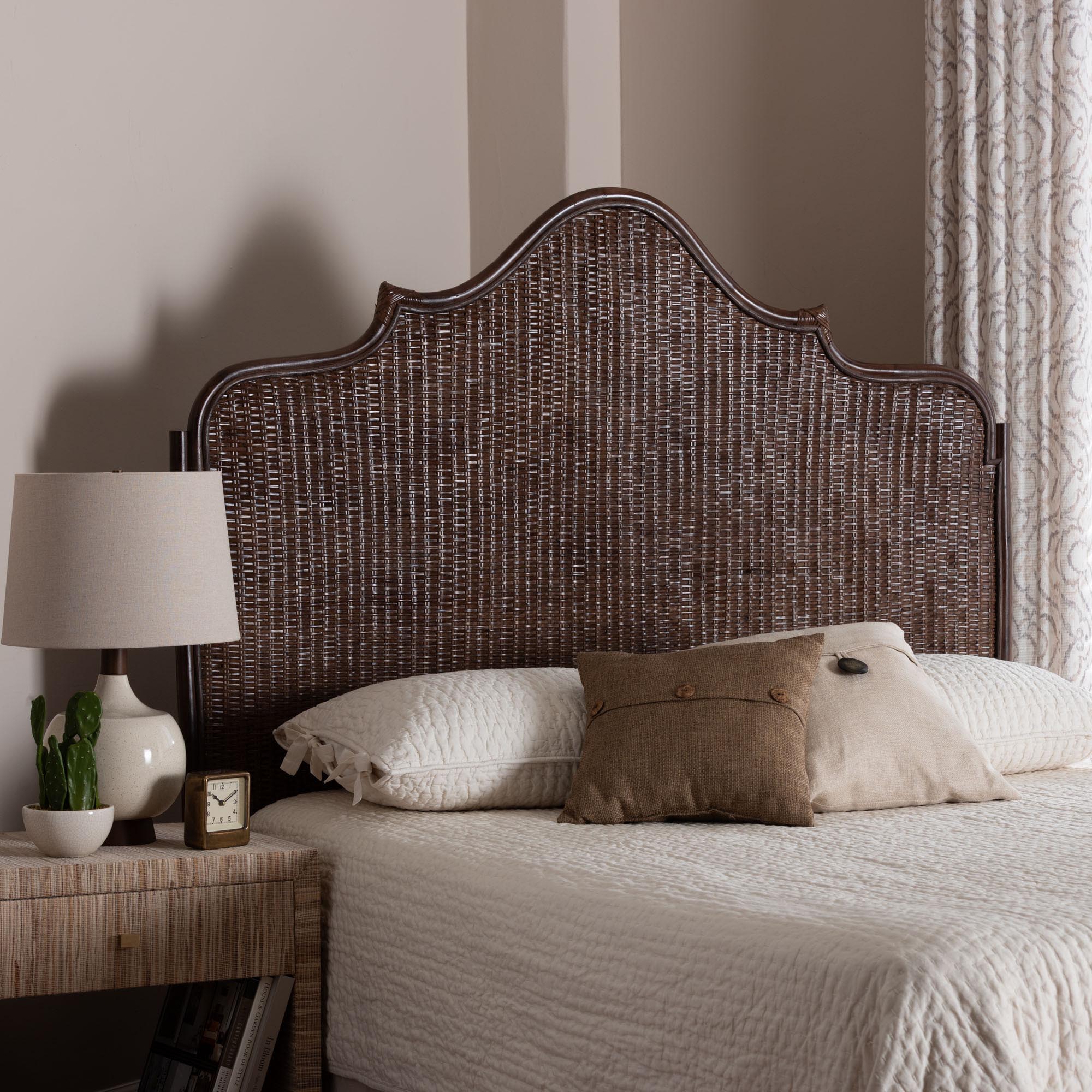 Jaelle Natural Rattan Standalone Headboard - Handwoven Wicker Panel Headboard with Arch Top, Queen