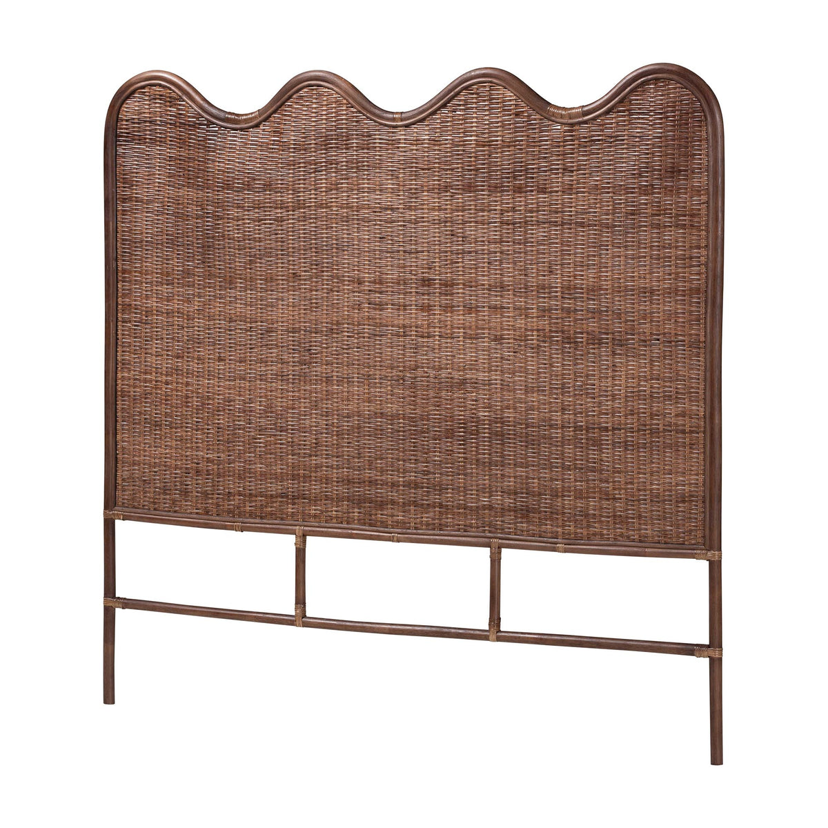 Einya Natural Rattan Standalone Headboard - Handwoven Wicker Panel Headboard with Wavy Scalloped Top, King