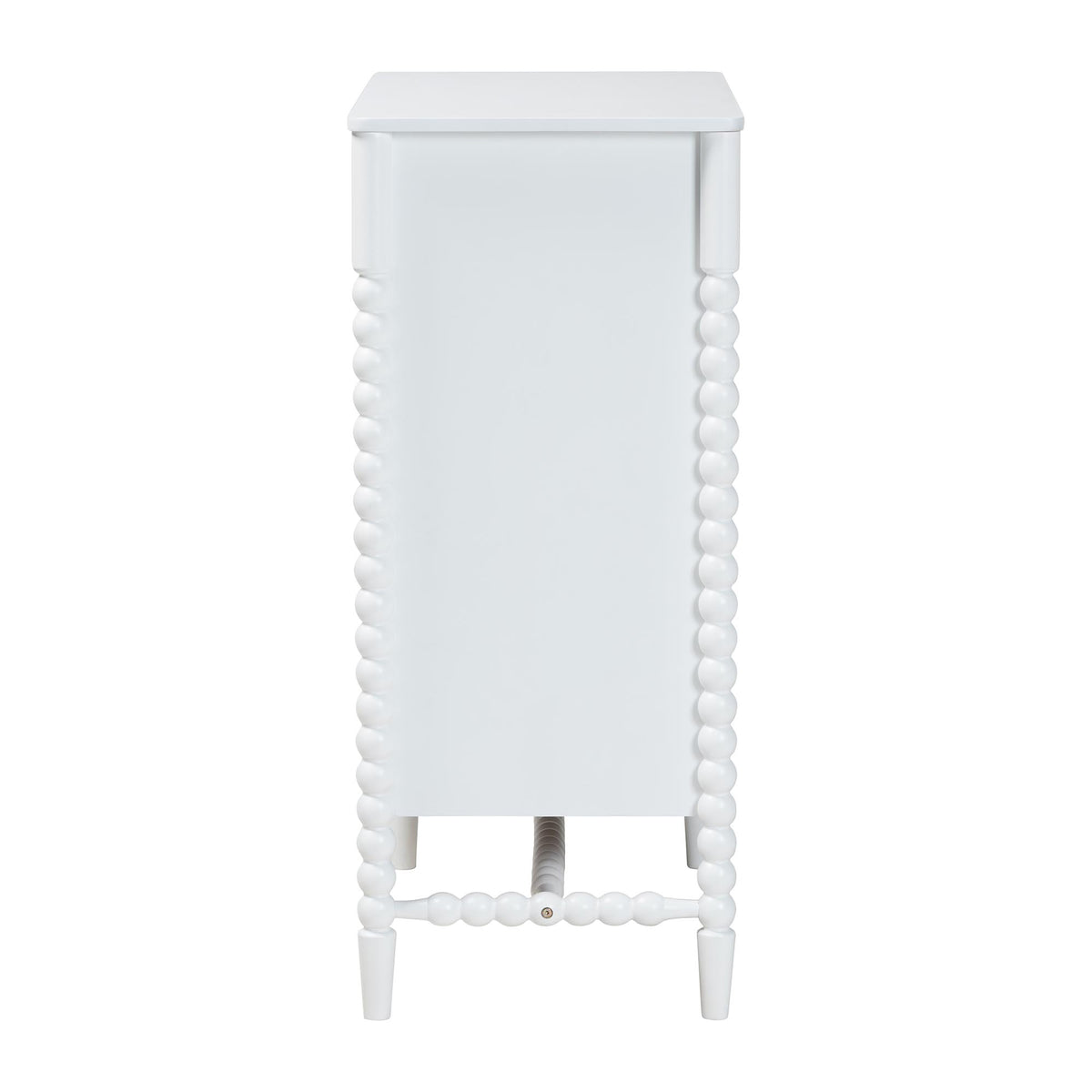 Baxton Studio Brantley Spindle Chest - 4-Drawer Vertical Storage Cabinet with Beaded Frame and Elevated Base for Bedroom, White
