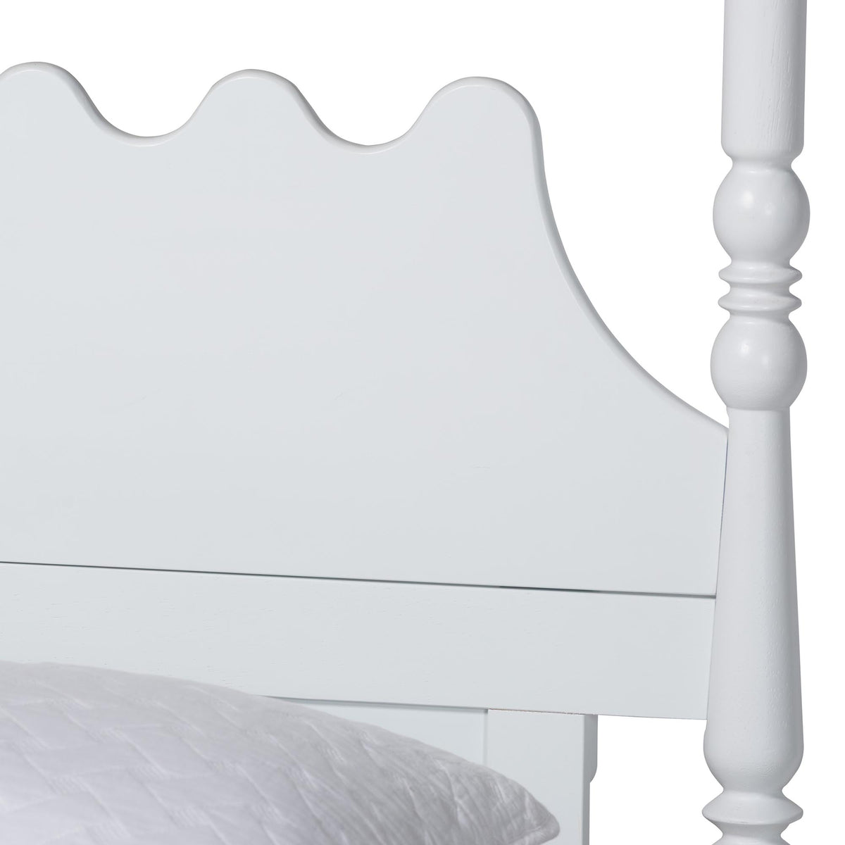 Baxton Studio Hoffman Platform Bed - Farmhouse Bed Frame with Scalloped Design and Turned Posts, White, King