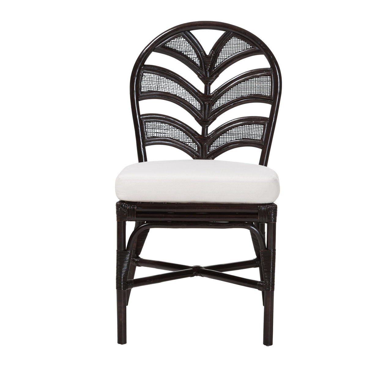 Niven Natural Rattan Dining Chair with Cushion - Handwoven Wicker Accent Chair with Banana Leaf Backrest Design for Kitchen or Dining Room