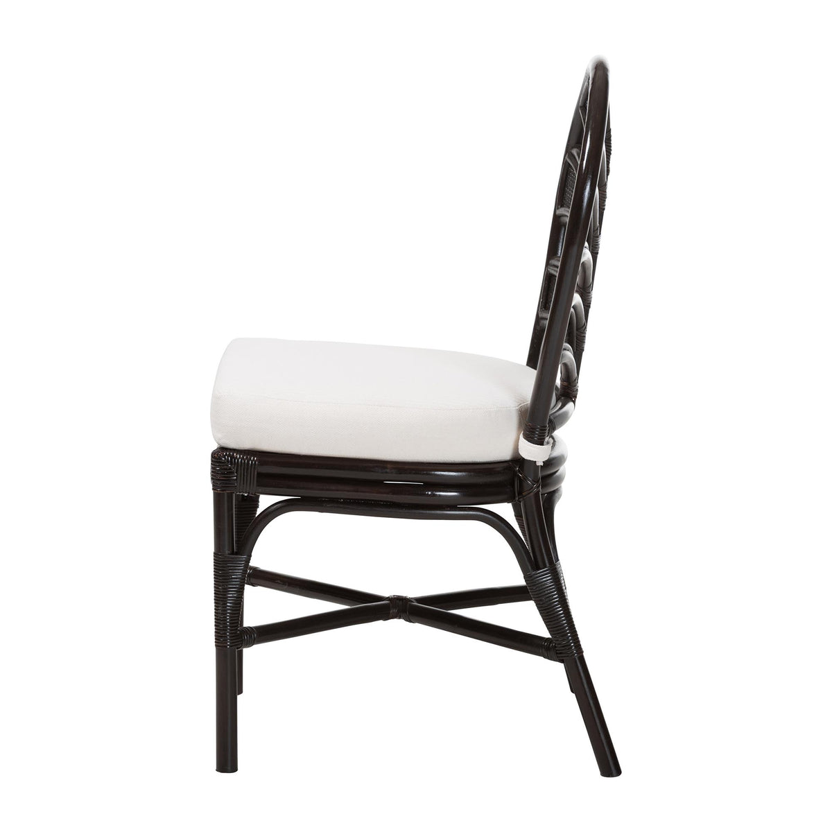 Niven Natural Rattan Dining Chair with Cushion - Handwoven Wicker Accent Chair with Banana Leaf Backrest Design for Kitchen or Dining Room