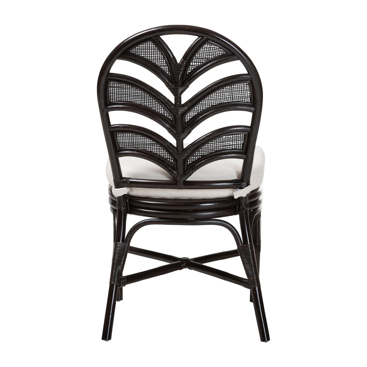 Niven Natural Rattan Dining Chair with Cushion - Handwoven Wicker Accent Chair with Banana Leaf Backrest Design for Kitchen or Dining Room