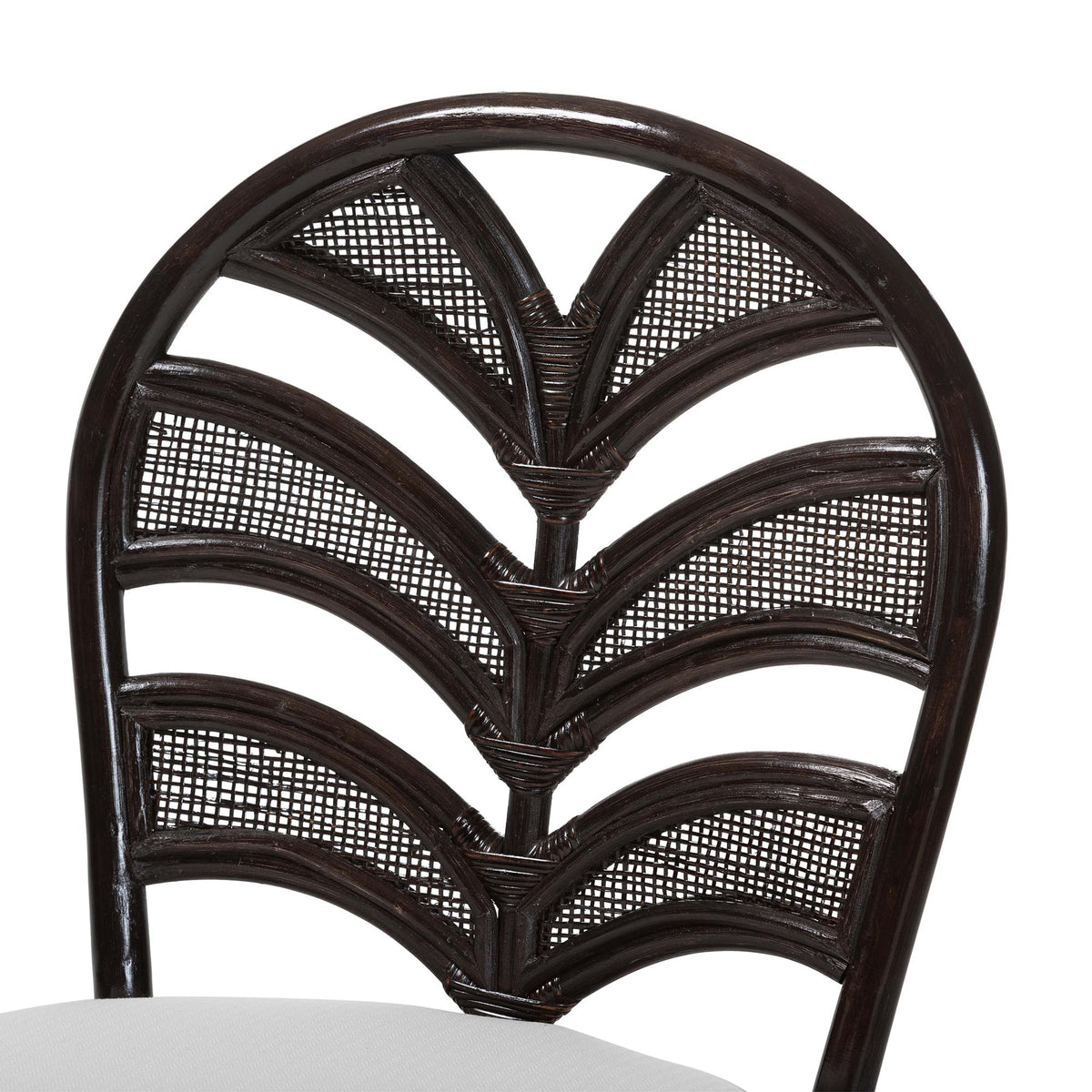 Niven Natural Rattan Dining Chair with Cushion - Handwoven Wicker Accent Chair with Banana Leaf Backrest Design for Kitchen or Dining Room