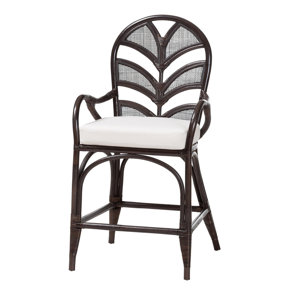 Niven Natural Rattan Counter Stool with Cushion - Handwoven Wicker Accent Stool with Banana Leaf Backrest Design for Kitchen Island